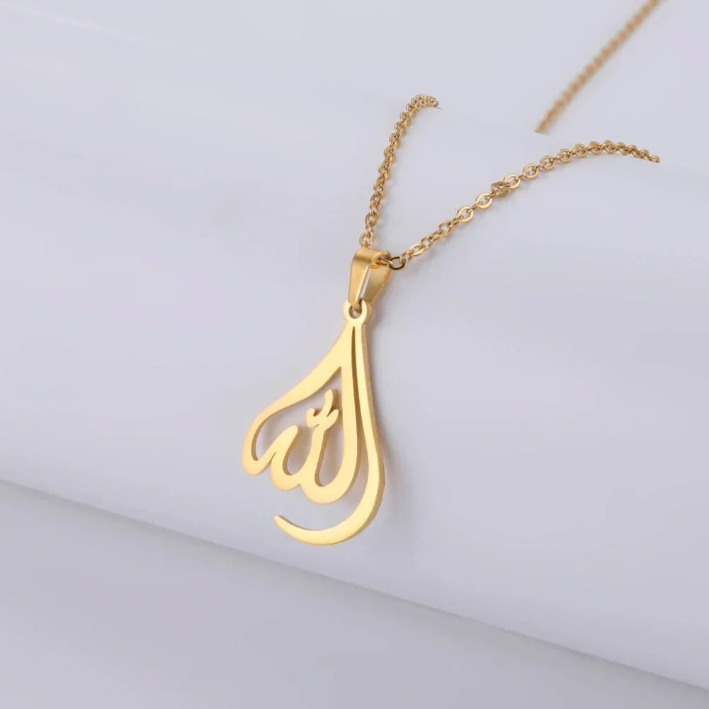 Náhrdelník pro muže nebo ženy s přívěskem Allah v arabském muslimském islámském stylu ve zlaté barvě