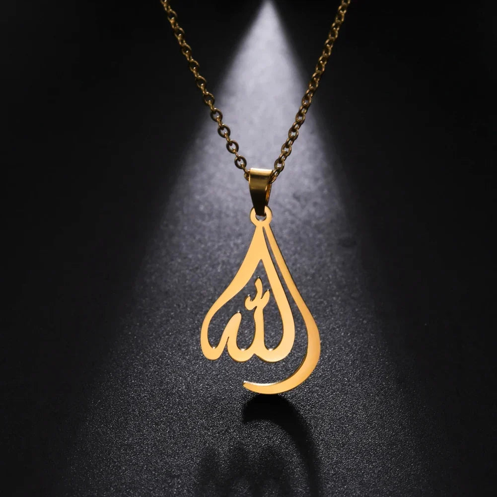 Náhrdelník pro muže nebo ženy s přívěskem Allah v arabském muslimském islámském stylu ve zlaté barvě