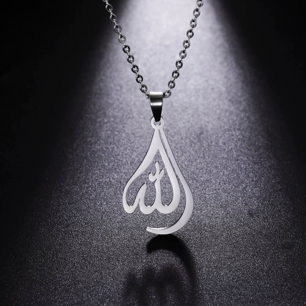 Náhrdelník pro muže nebo ženy s přívěskem Allah v arabském muslimském islámském stylu ve stříbrné barvě