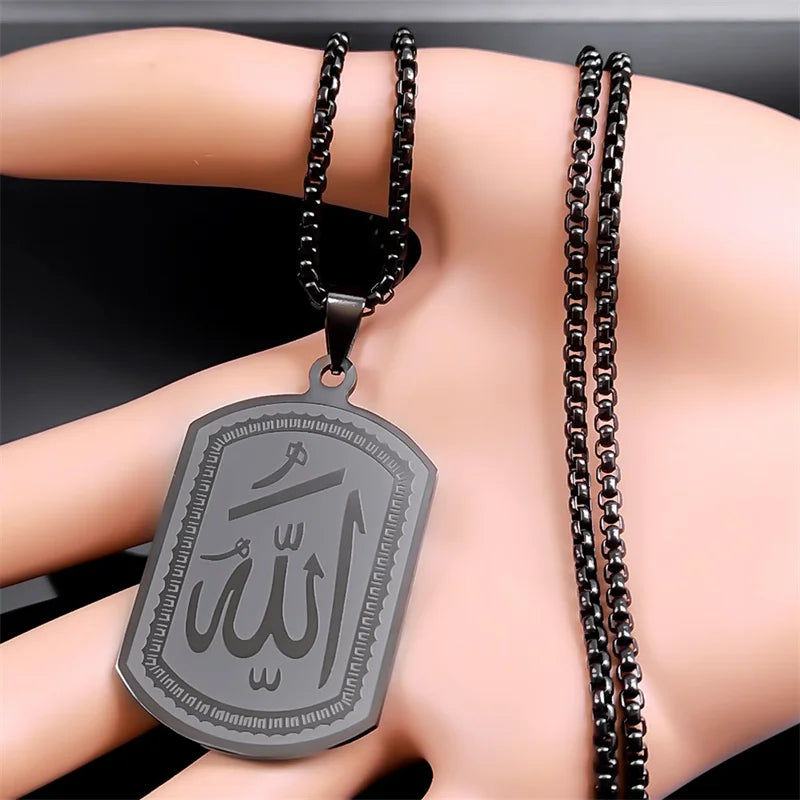 Halskæde til mænd eller kvinder med sekskantet Allah-vedhæng arabisk muslimsk islam sort 60 cm