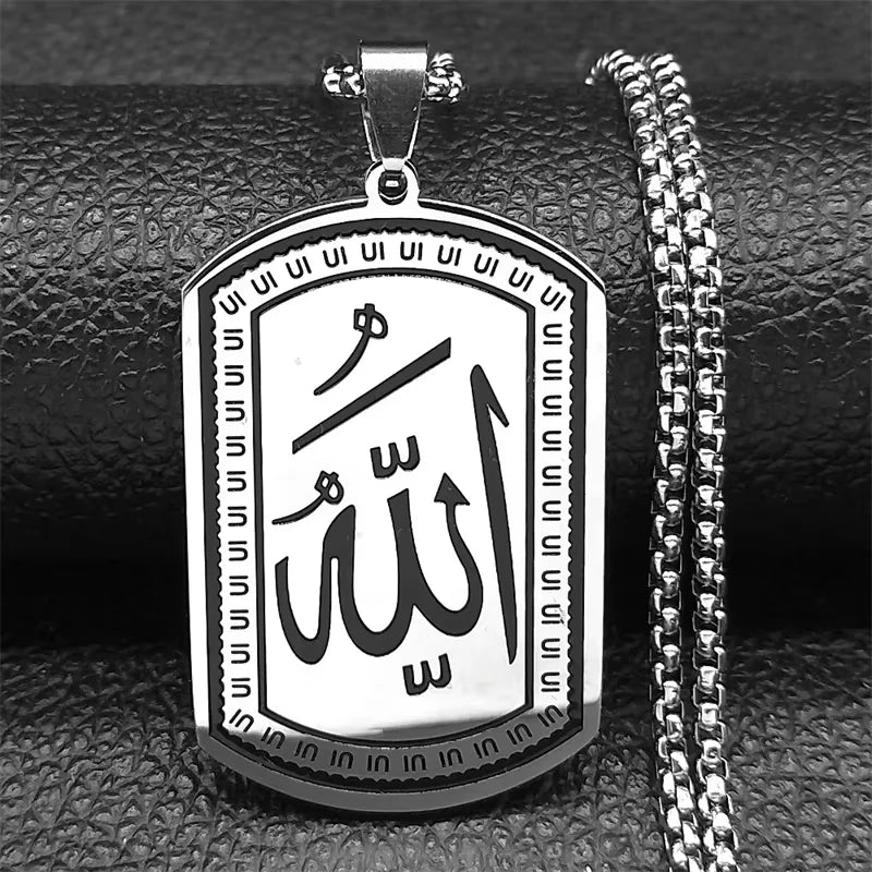 Halskæde til mænd eller kvinder med sekskantet Allah-vedhæng arabisk muslimsk islam sølv 50 cm