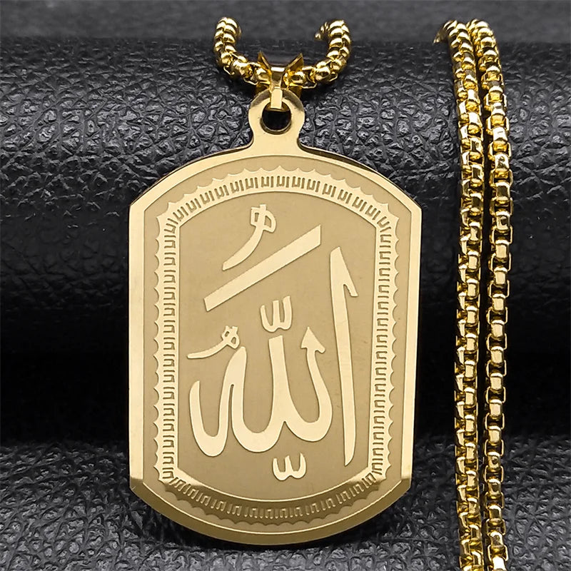 Halskæde til mænd eller kvinder med sekskantet Allah-vedhæng arabisk muslimsk islam guld 60 cm