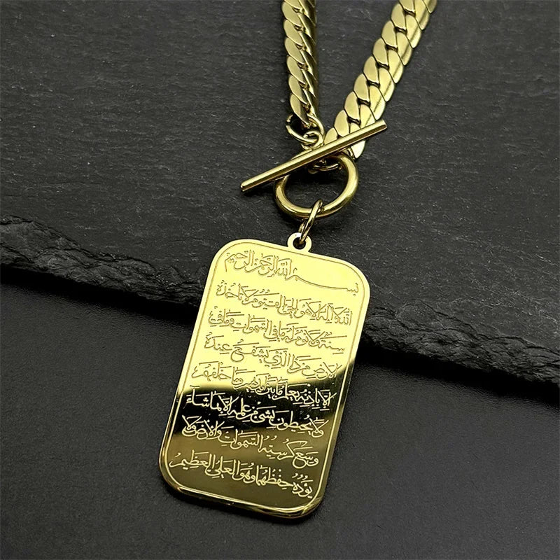 Náhrdelník typu choker s přívěskem Ayatul Kursi arabský islám zlatý