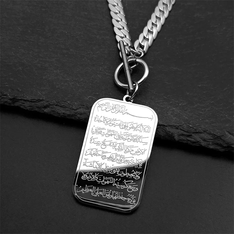 Náhrdelník typu choker s přívěskem Ayatul Kursi arabský islám stříbrný