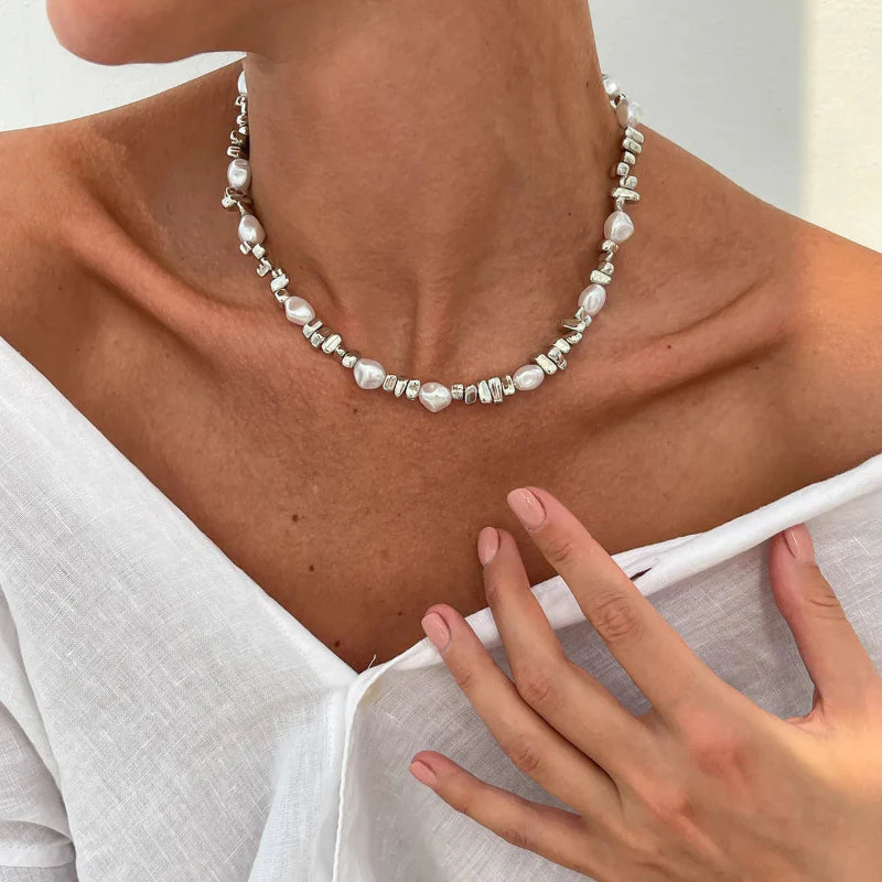 Collier Ras de Cou Perles pour Femme argent