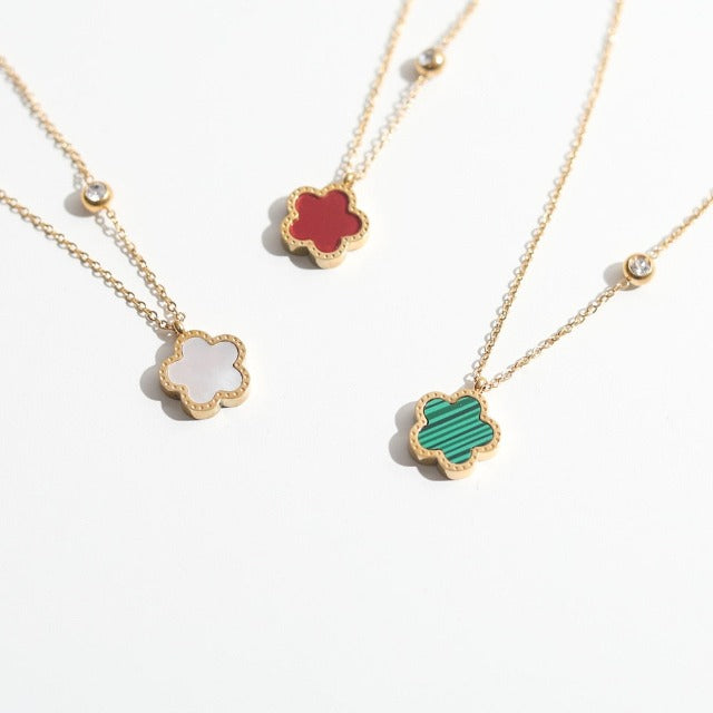 Perlehvidt Firkløver Halskæde Guld Farvet Kæde Vedhæng til Kvinder