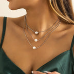 Halskæde med tredobbelt række i sølv og guld til kvinder