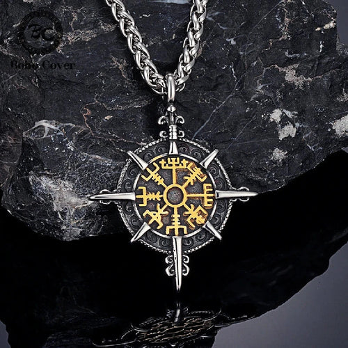 Viking halskæde med Vegvisir kompas vedhæng i guld