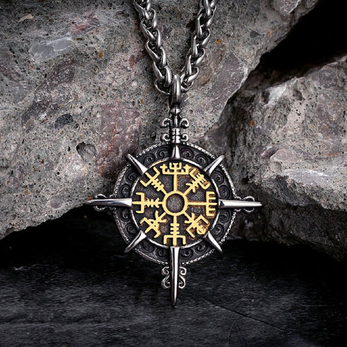 Viking halskæde med Vegvisir kompas vedhæng i guld