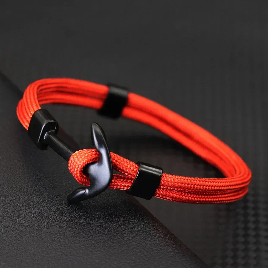 Dobbelt armbånd med sort anker orange