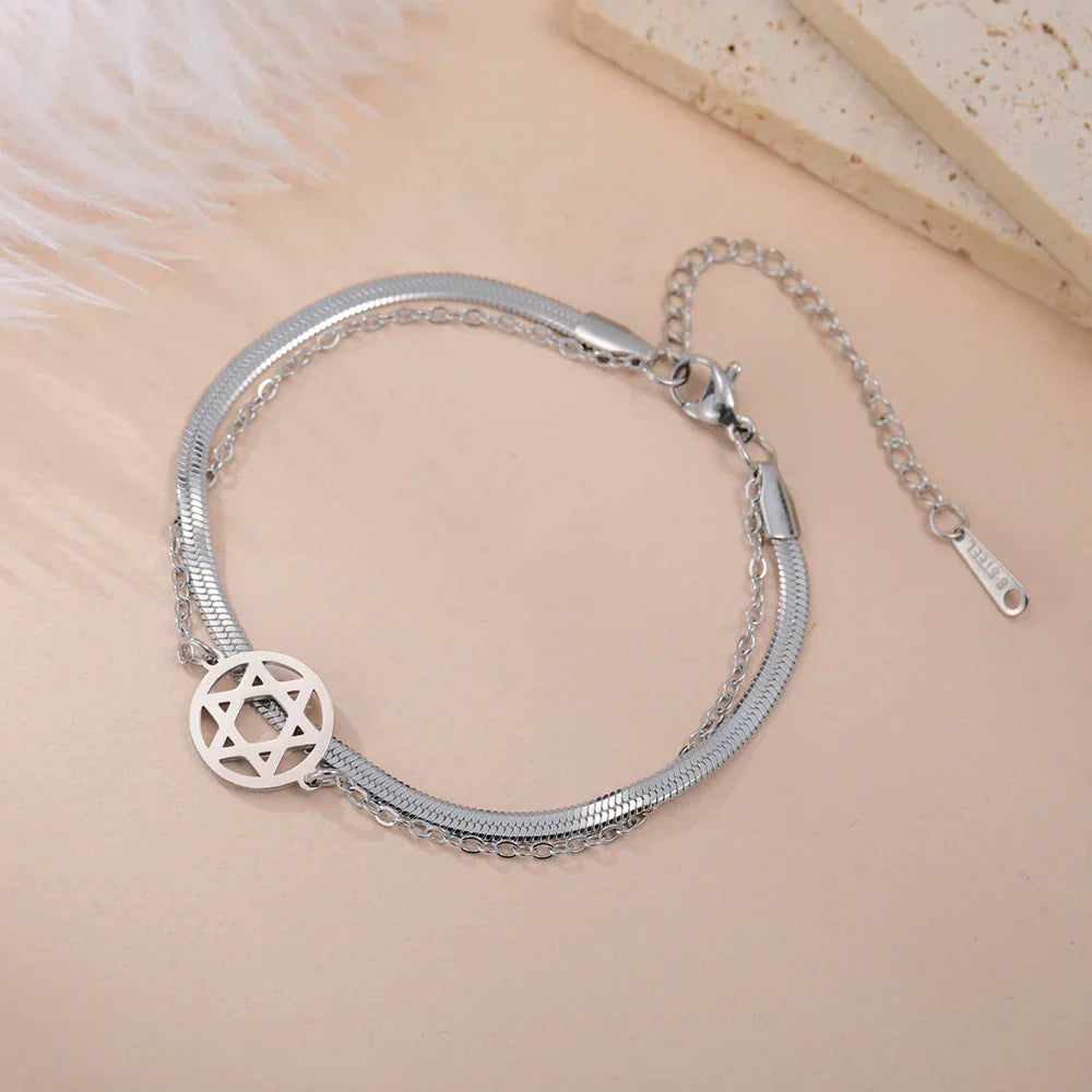 Dobbelt armbånd med Davidsstjernen, jødisk symbol, sølv