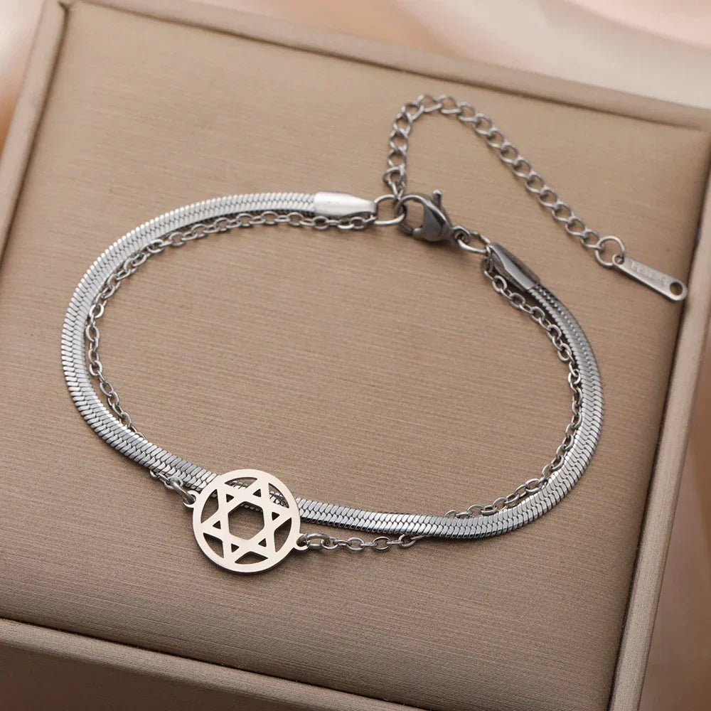 Dobbelt armbånd med Davidsstjernen, jødisk symbol, sølv