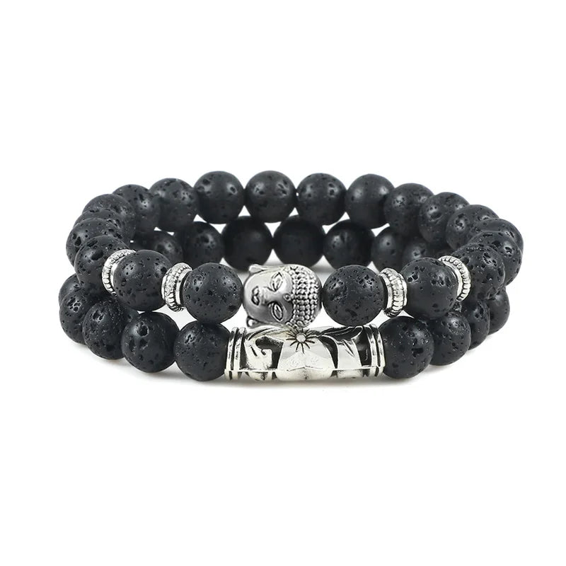 Bracelet Gourmette en Pierres Naturelles Bouddhiste noir