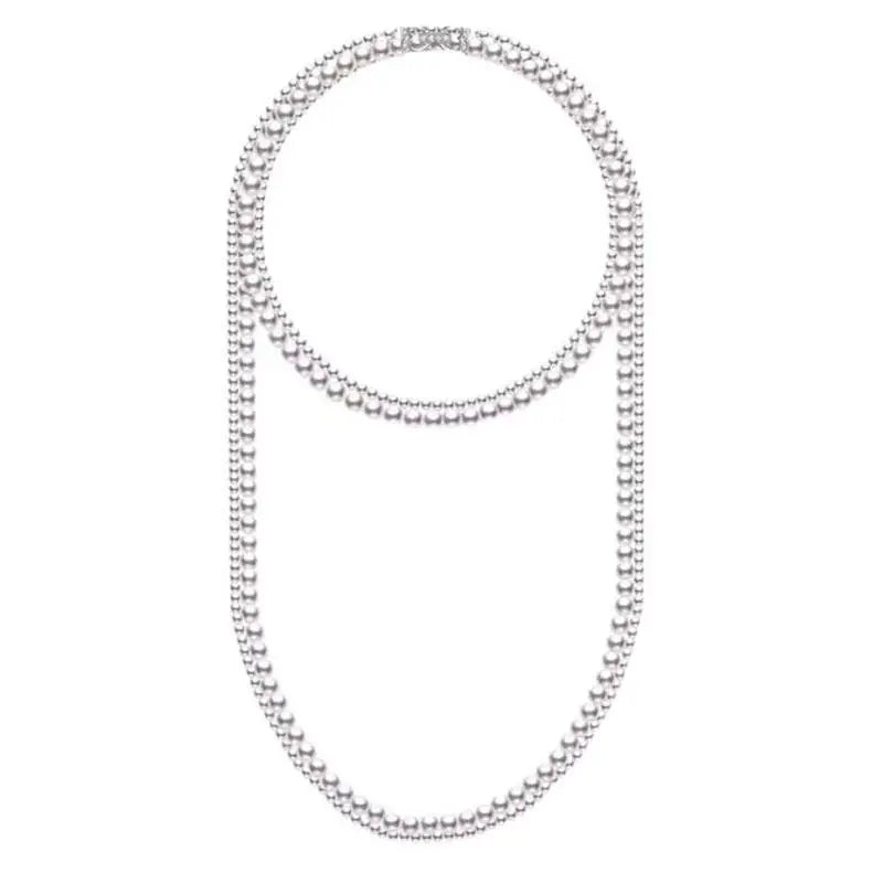 Long et Double Collier Femme en Perles Blanches