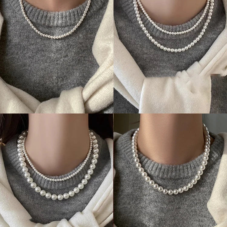 Elégant Collier Ras de Cou en Perles Blanches