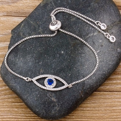 Gourmette Bracelet Contre le Mauvais Oeil Bleu Grec Turc Matiasma Mataki argent
