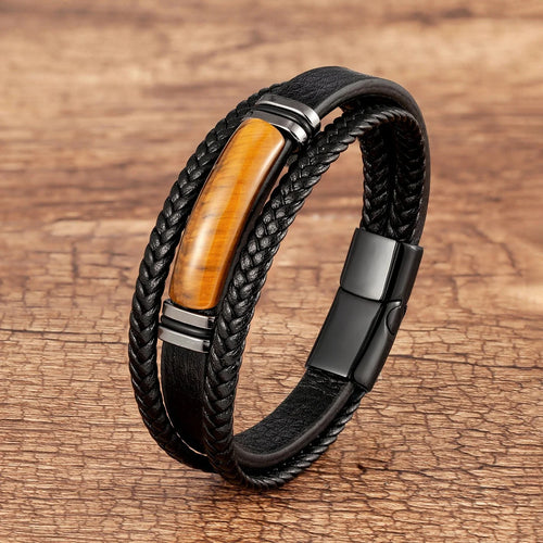 Gourmette Tigerøje Læderarmbånd til Mænd