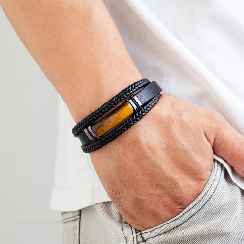 Gourmette Tigerøje Læderarmbånd til Mænd