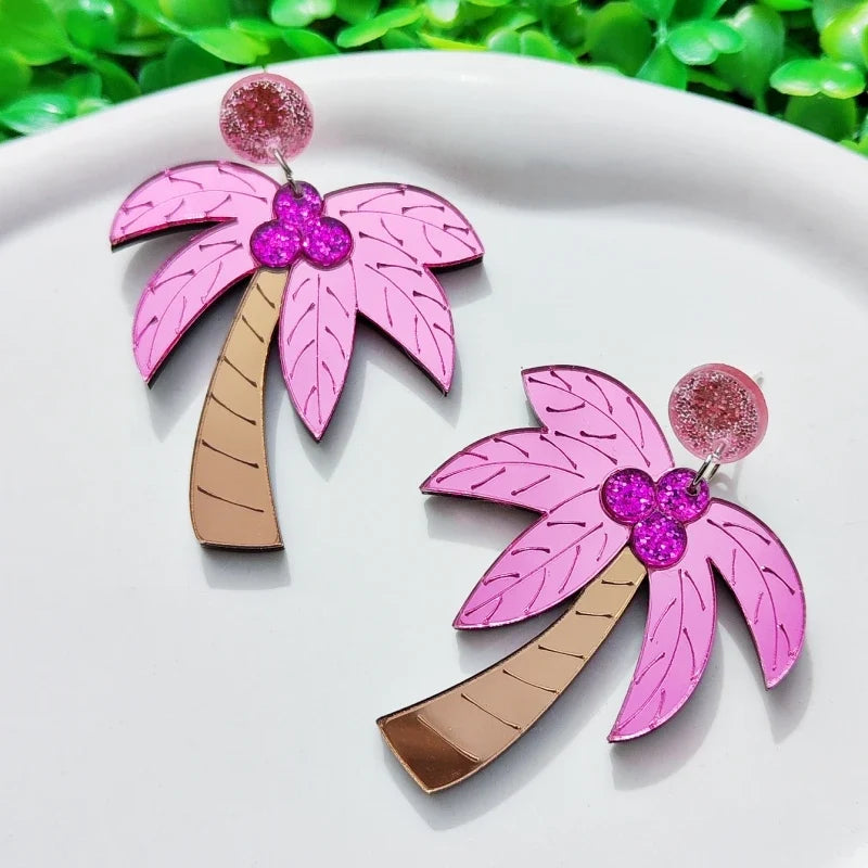 Stora färgglada örhängen med rosa palm