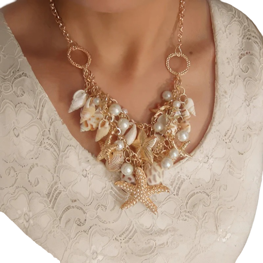Gros Collier Pendentif Coquillages Etoile de Mer Conques et perles