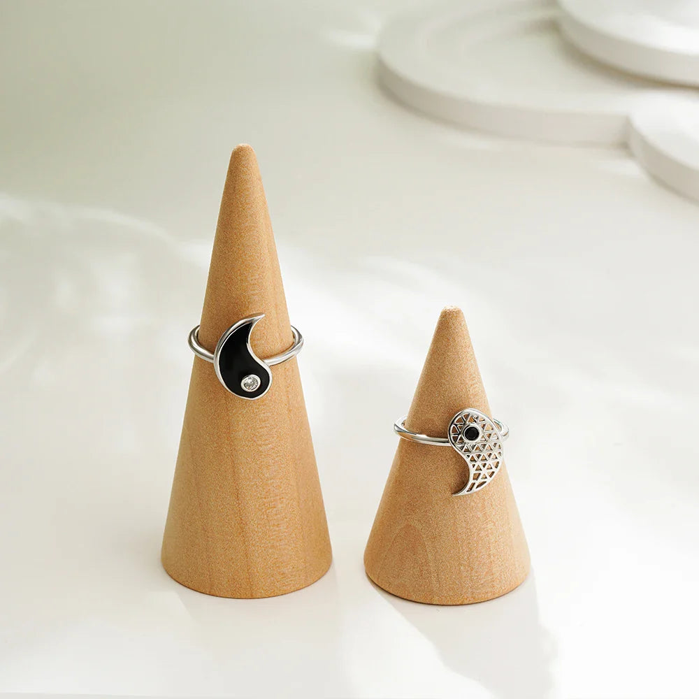 Lot de 2 Bagues Yin Yang avec Zircon