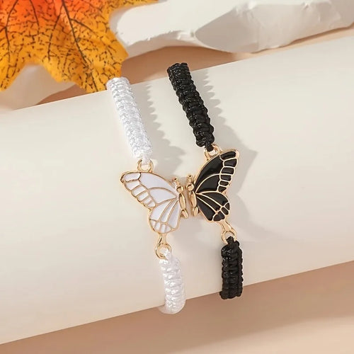 Sæt med 2 Sommerfuglevinge Armbånd til Bedste Venner sort og hvid