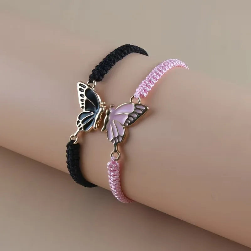 Lot de 2 Bracelets Aile de Papillon pour Meilleurs Amis noir et rose
