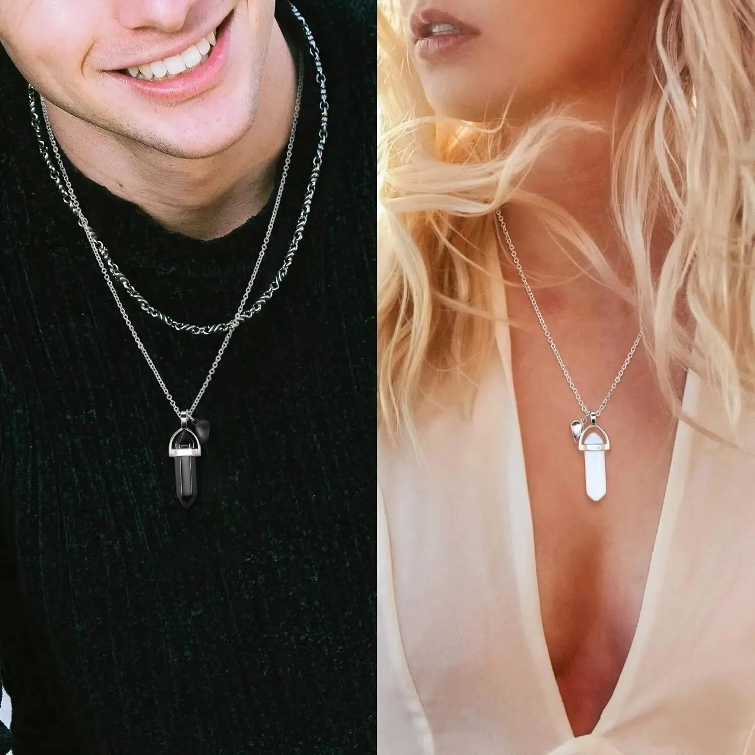 Set med 2 halsband med stenberlock för par