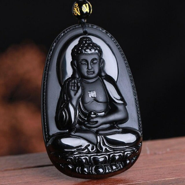 Buddha vedhæng i obsidian