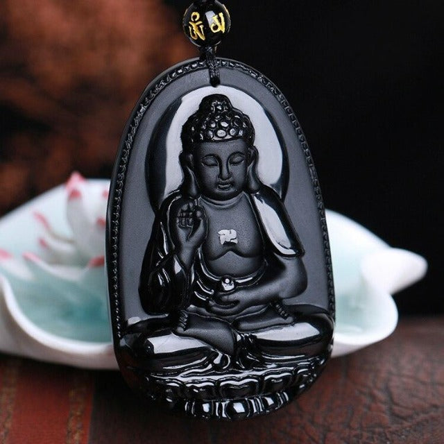 Buddha vedhæng i obsidian