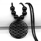Přívěsek Květ života Perly Náhrdelník Mandala Muž Žena Dawapara černá