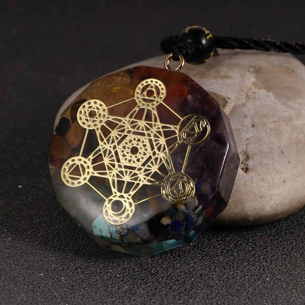 Pendentif Pierre Orgonite & Collier Homme femme Protection Méditation arbre de vie metatron