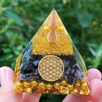 Pyramide Orgonite Beskyttelse & Meditasjon gull livets blomst