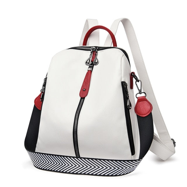 Sac À Dos En Cuir Cartable Femme Blanc