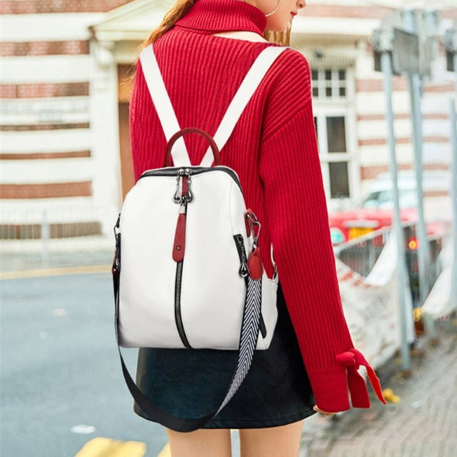 Sac À Dos En Cuir Cartable Femme Blanc