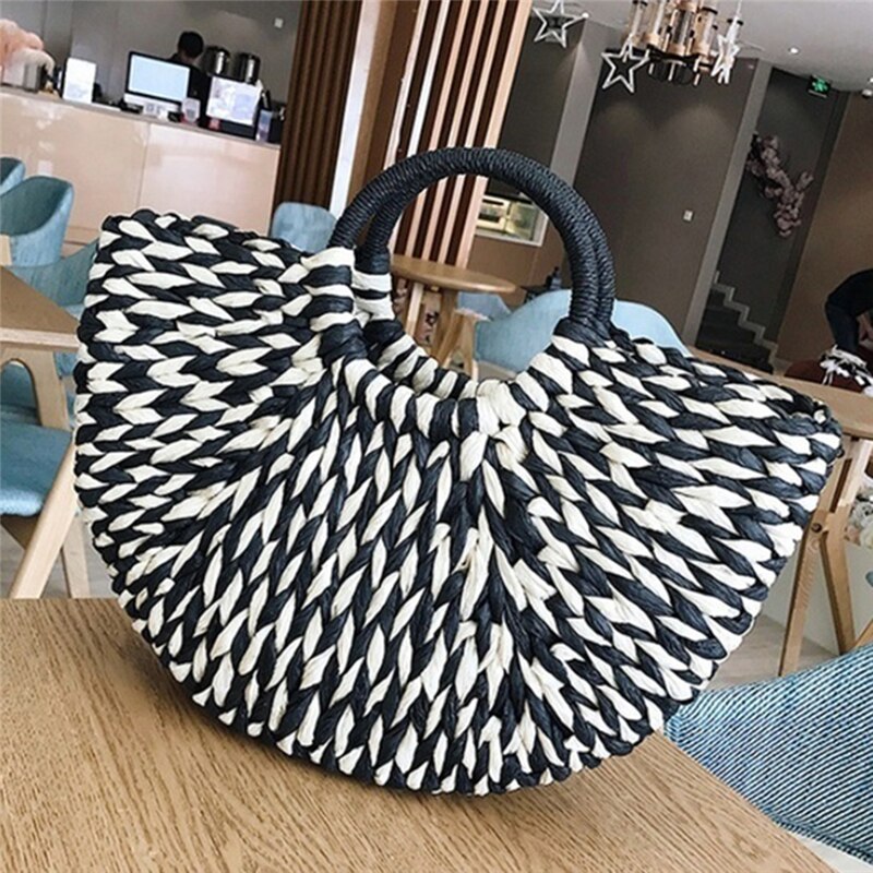 Sac Cabas en Rotin Noir & Blanc