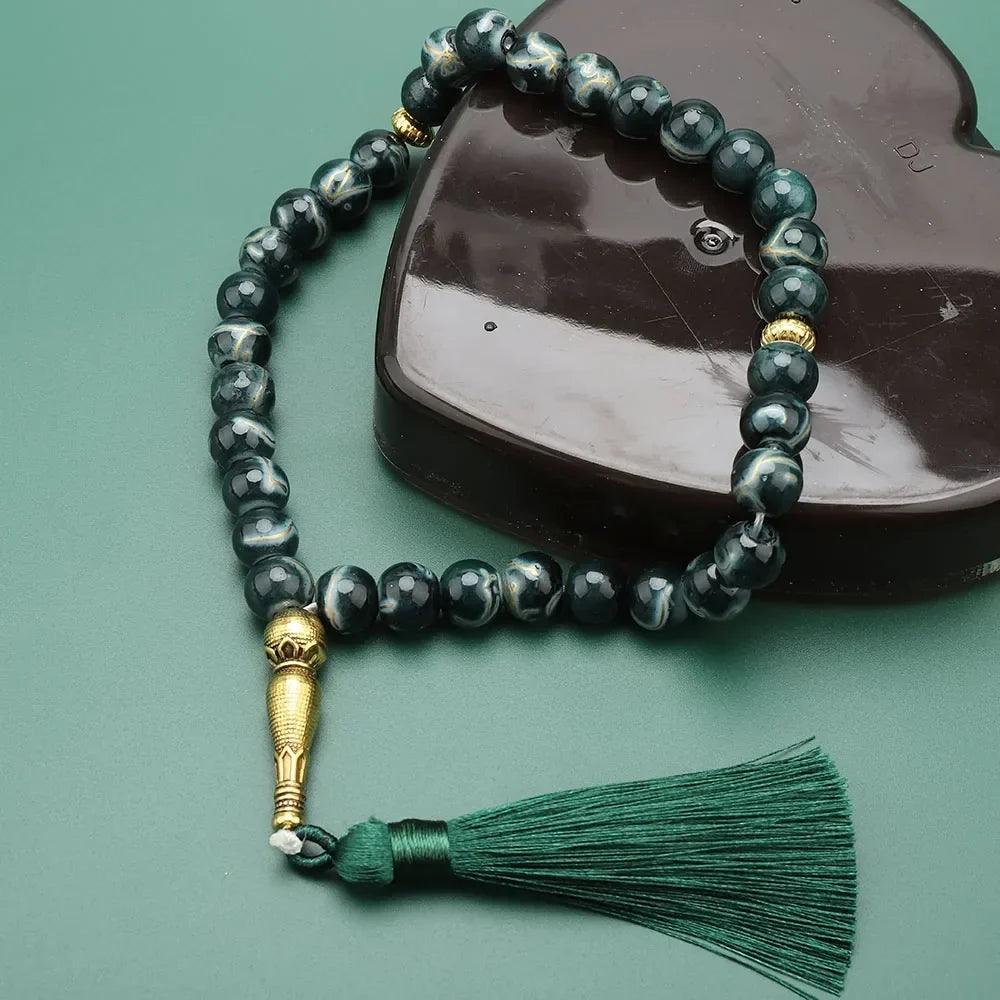 Tasbih Long 33 sorte perler - muslimsk bedekrans grøn